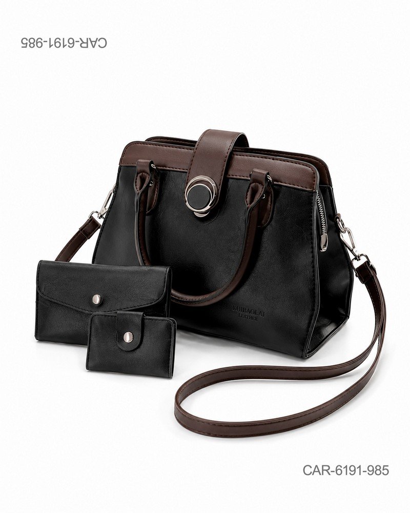 Bolso de mano estructurado y monedero a juego - Color Negro/Marrón CAR6191