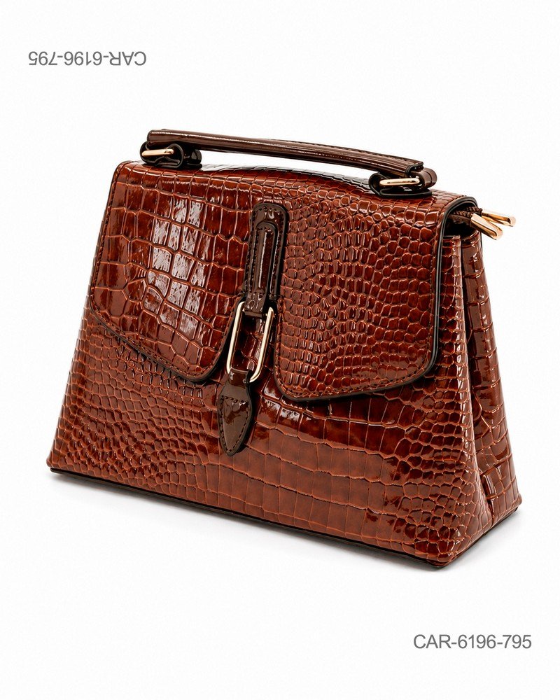 Cartera estructurada en acabado marrón con textura tipo cocodrilo CAR6196