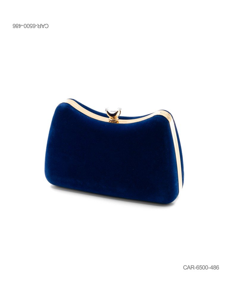 Cartera de Fiesta en Terciopelo Azul Noche con Marco Metálico Dorado CAR6500