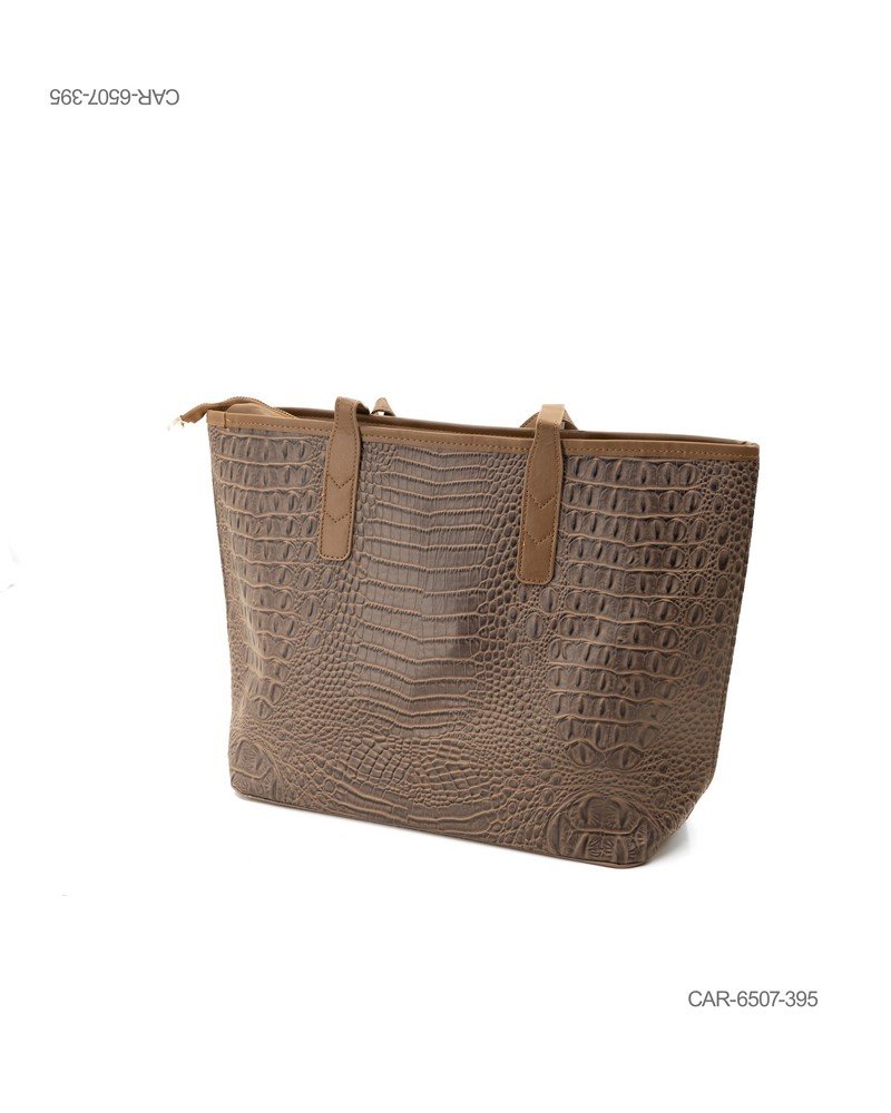 Bolso Tote con Textura Efecto Cocodrilo en Tono Marrón CAR6507