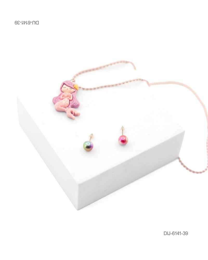 Conjunto Infantil: Collar de Sirena y Aretes tipo Perla DIJ6141