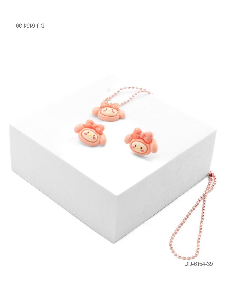Set de Joyería Infantil: Collar y Aretes con Diseño de Personaje Kawaii DIJ6154