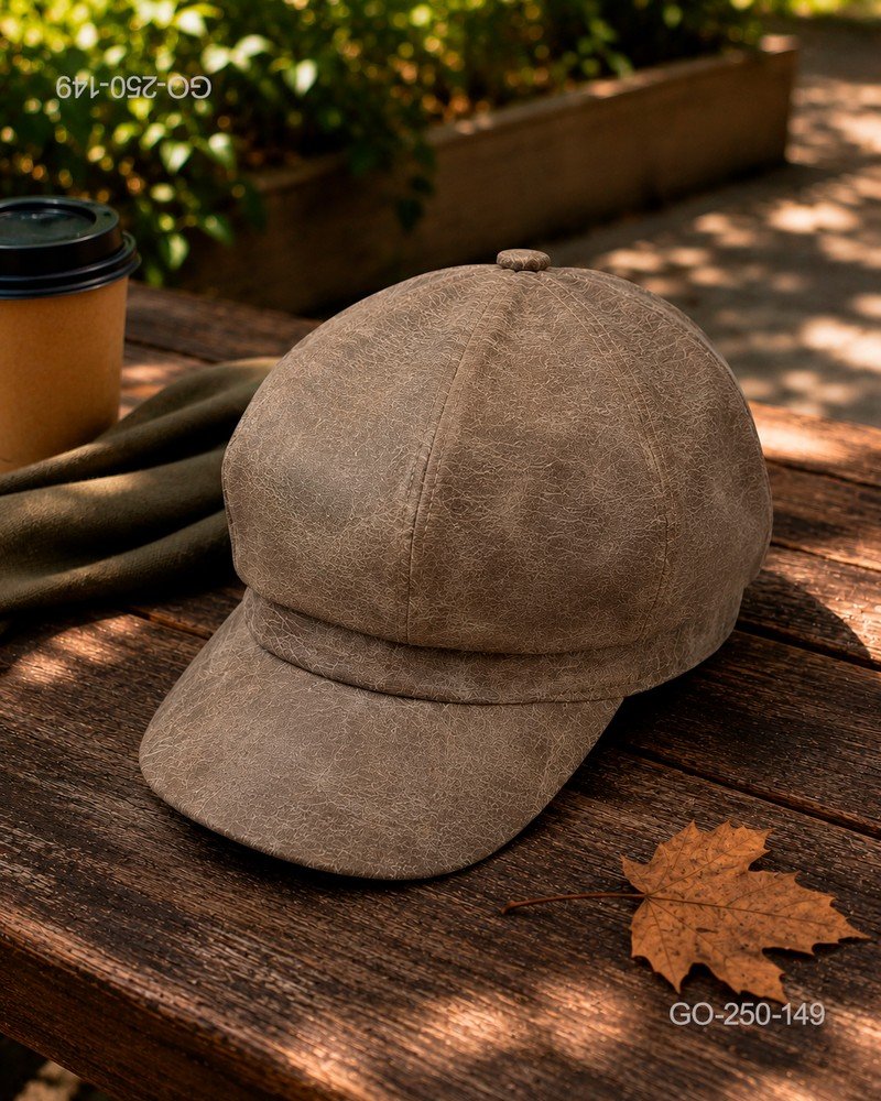 Gorra Estilo Parisino (Gavroche) en Ecopiel Texturizada - Tono Arena/Marrón GO250