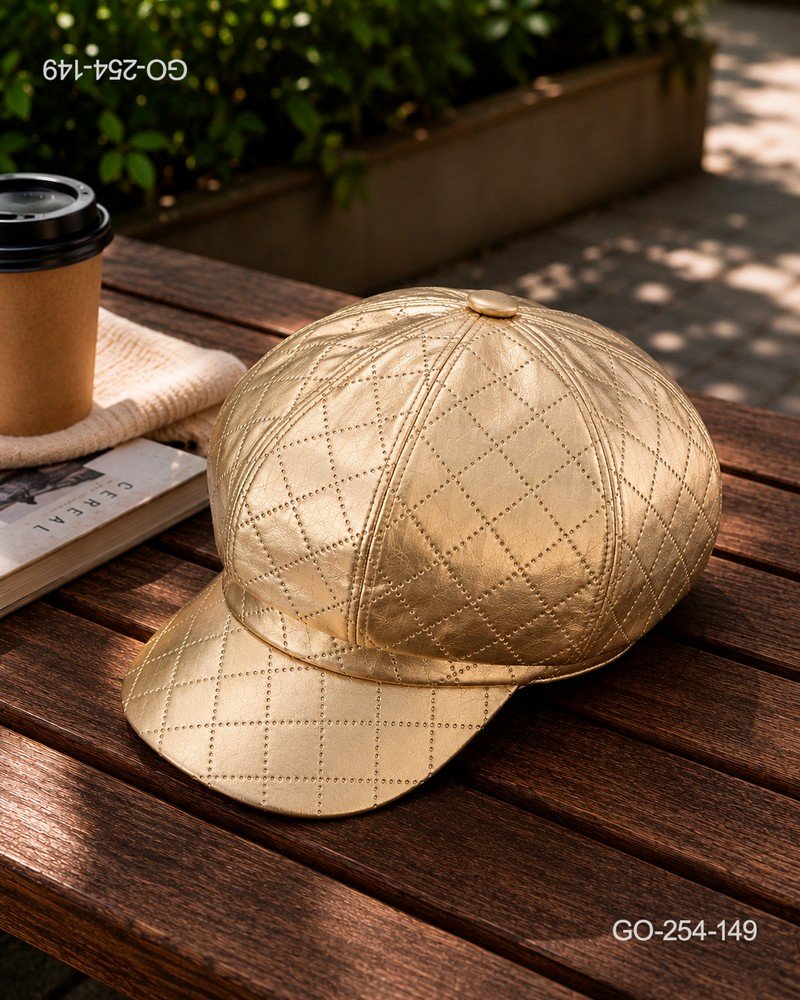 Gorra Estilo Parisino (Gavroche) Acolchada - Acabado Metalizado Dorado GO254