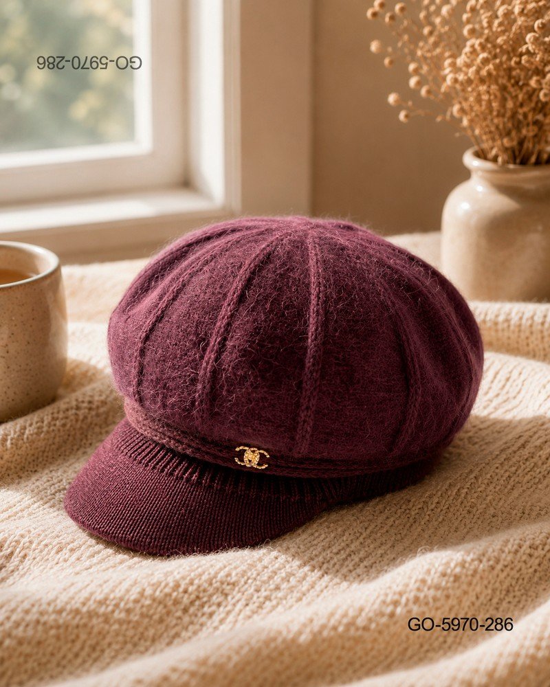 Gorra Estilo Parisino (Gavroche) en Tejido de Punto Suave - Color Vino GO5970