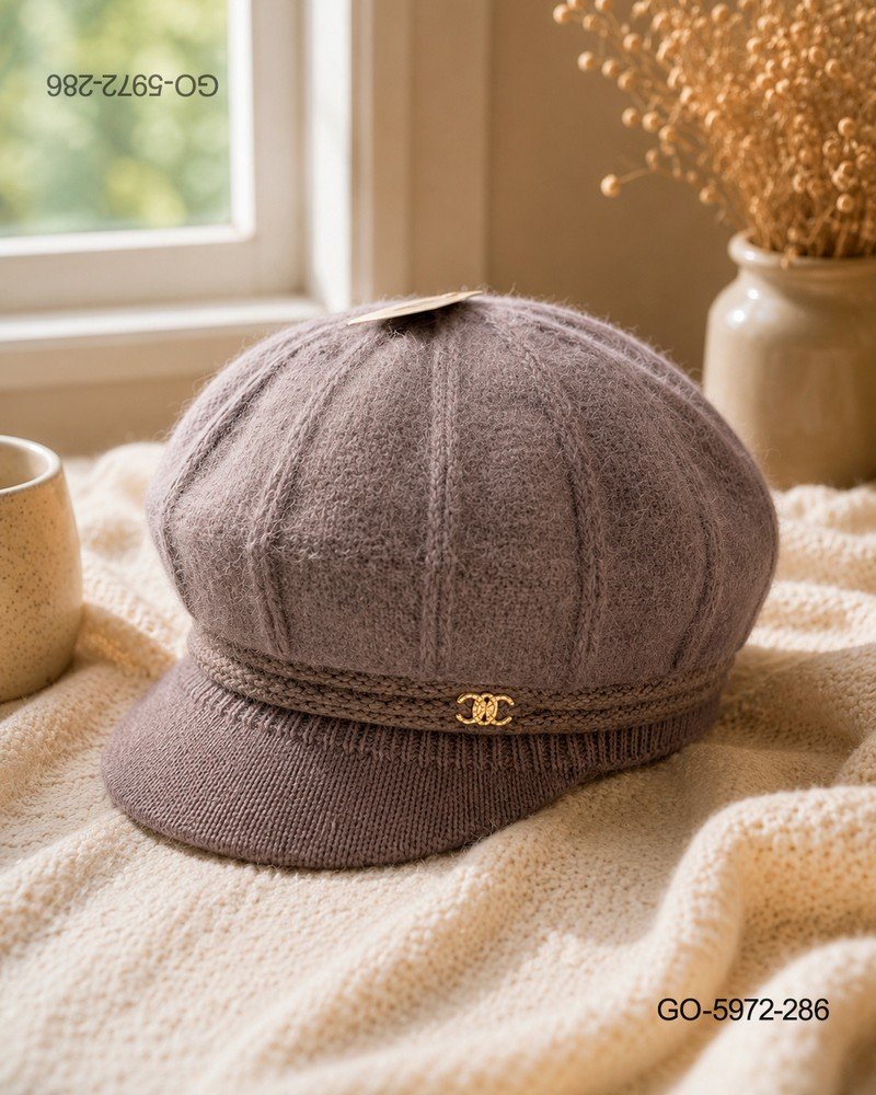 Gorra Estilo Parisino (Gavroche) en Tejido de Punto Suave - Color Taupe/Marrón GO5972