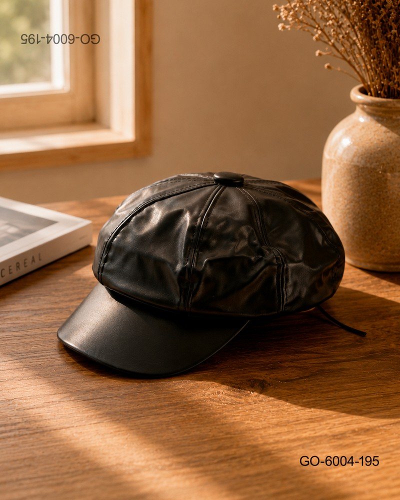 Gorra Estilo Parisino (Gavroche) en Ecopiel Lisa - Color Negro GO6004