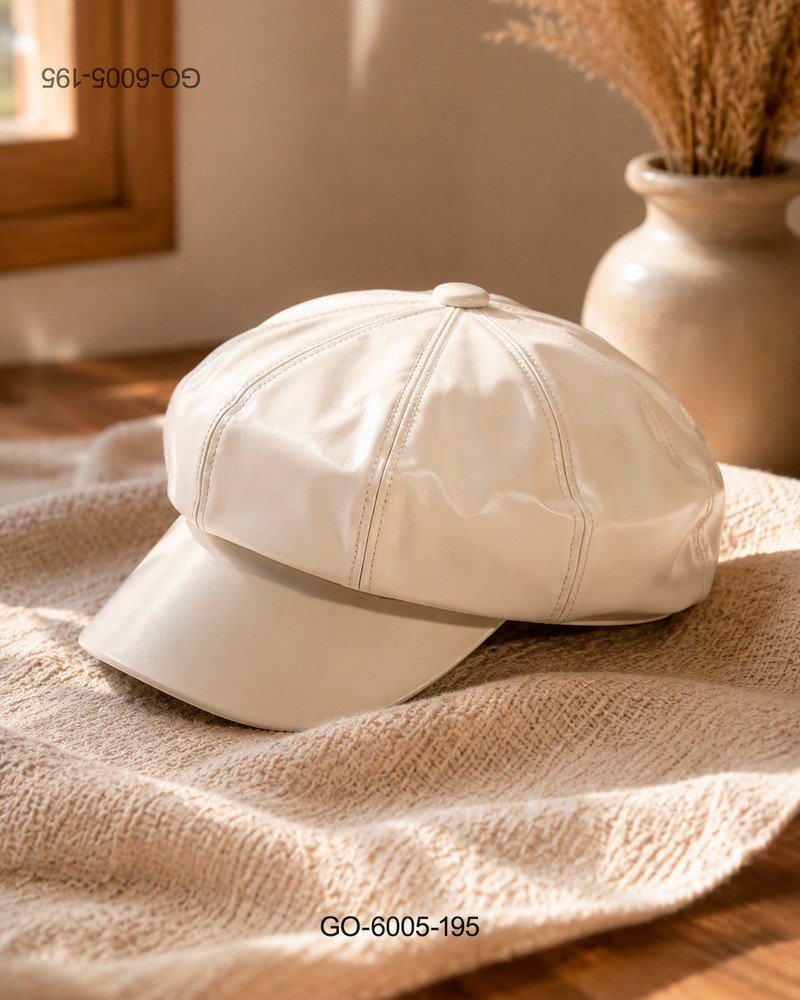 Gorra Estilo Parisino (Gavroche) en Ecopiel Lisa - Color Crema/Marfil GO6005