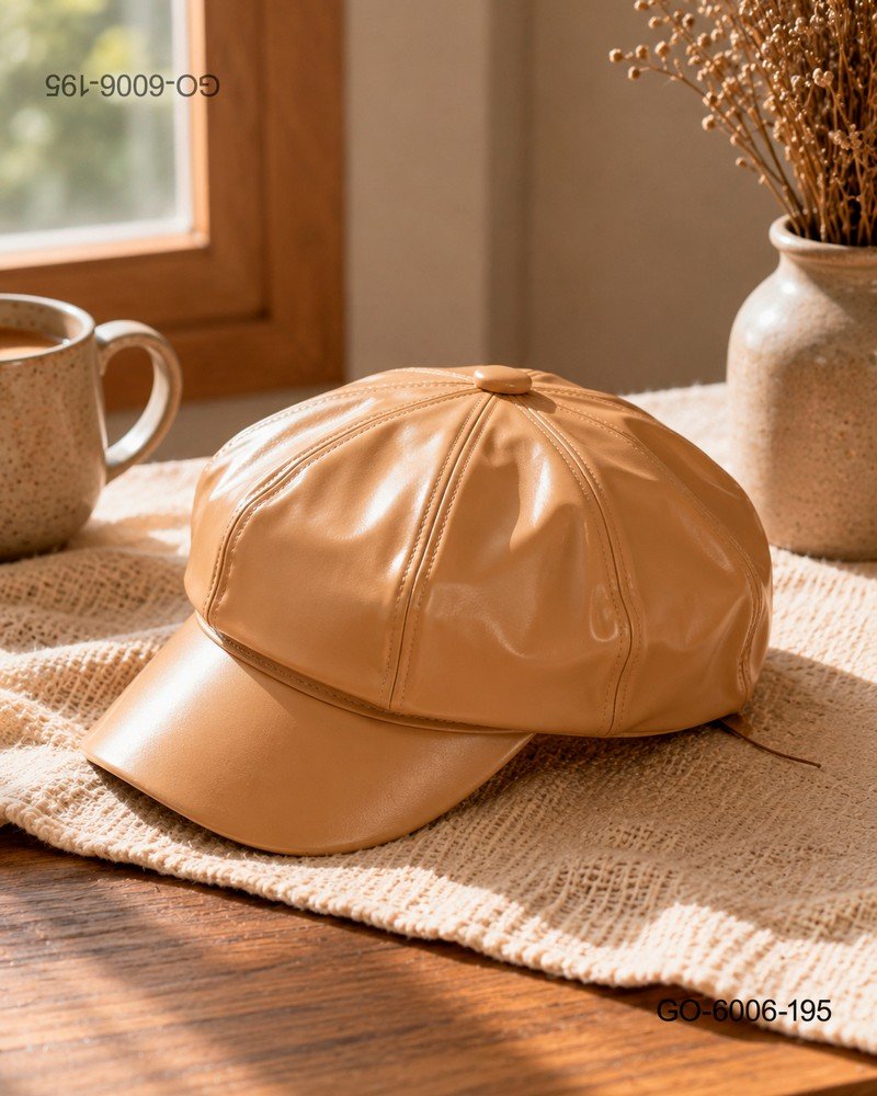 Gorra Estilo Parisino (Gavroche) en Ecopiel Lisa - Color Camel GO6006