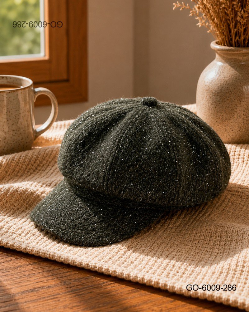Gorra Estilo Parisino (Gavroche) en Lana con Destellos – Color Verde GO6009