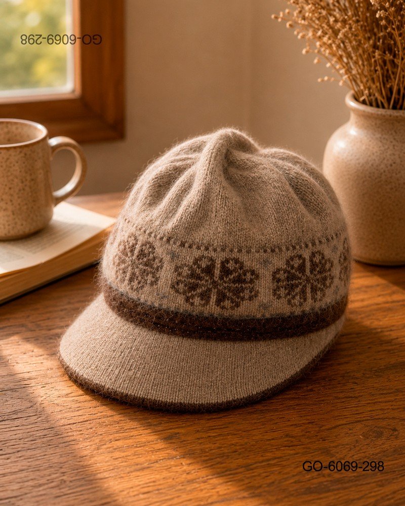 Gorra Estilo Parisino (Gavroche) en Lana Tejida con Diseño – Color Beige GO6069