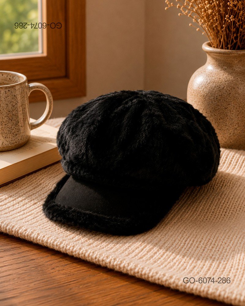 Gorra Estilo Parisino (Gavroche) en Piel Sintética – Color Negro GO6074