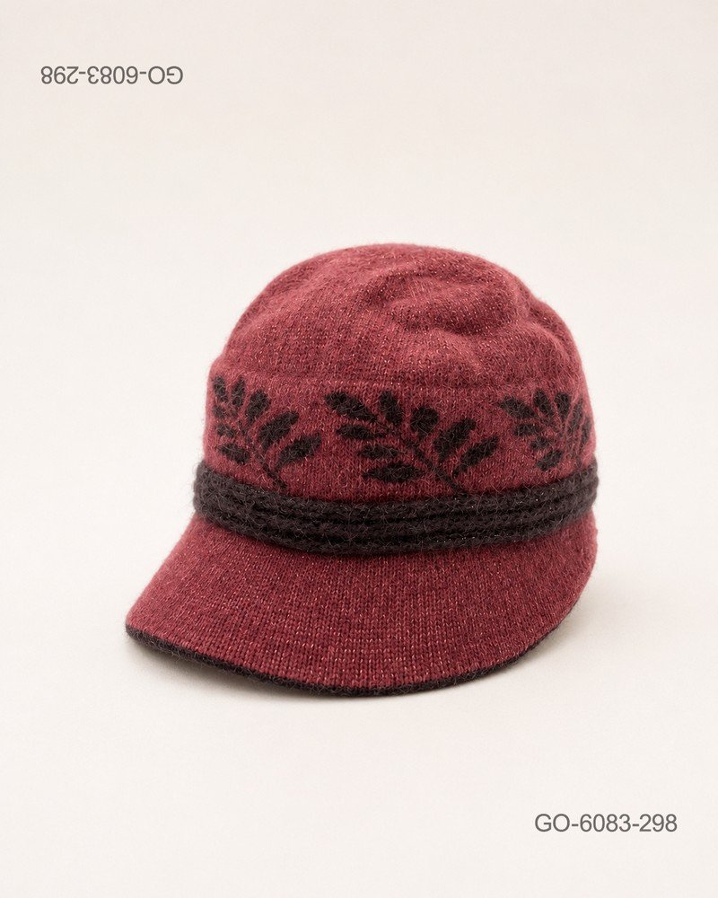 Gorra Estilo Parisino (Gavroche) en Lana Tejida con Diseño – Color Vinotinto GO6083