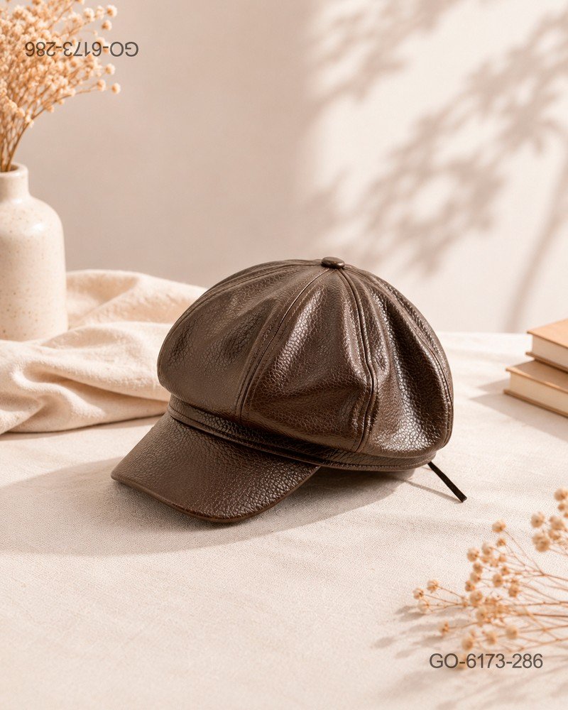 Gorra Estilo Parisino (Gavroche) en Piel Sintética – Color Marrón GO6173