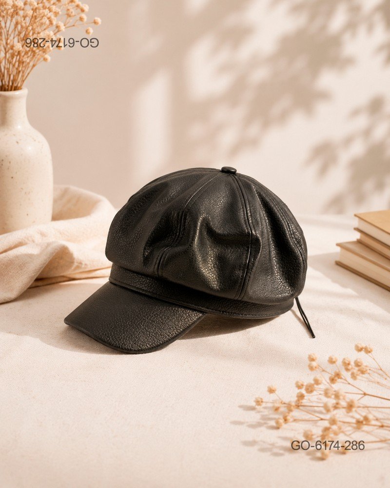 Gorra Estilo Parisino (Gavroche) en Piel Sintética – Color Negro GO6174