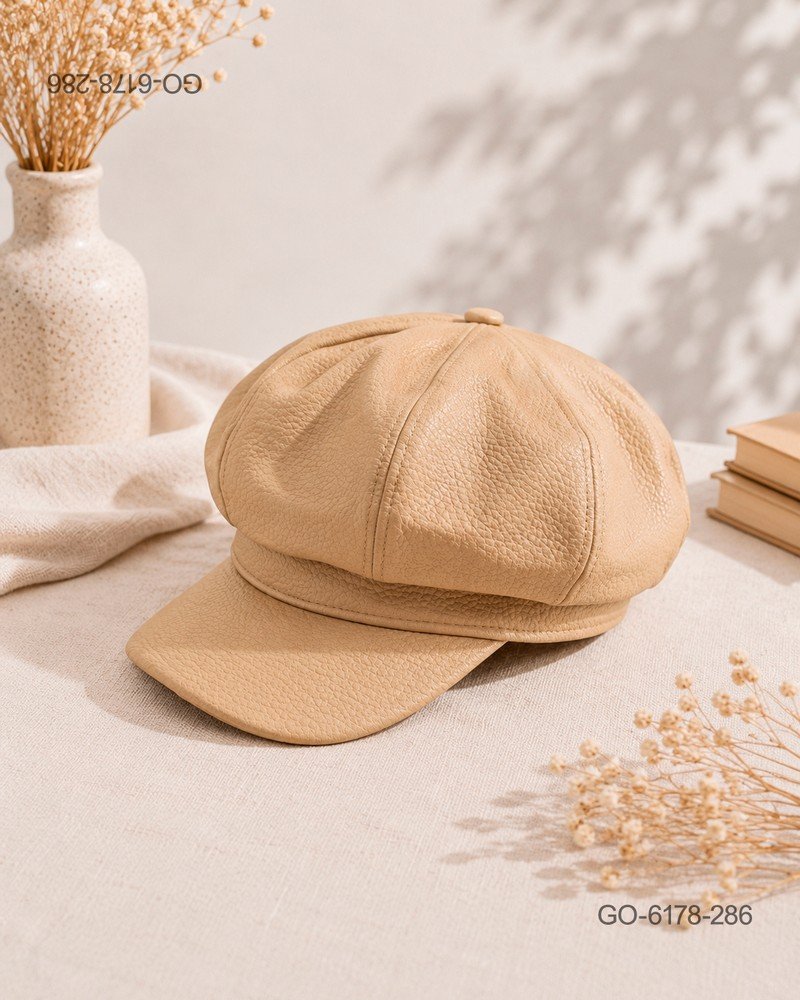 Gorra Estilo Parisino (Gavroche) en Piel Sintética – Color Beige GO6178B