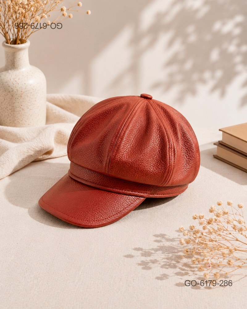 Gorra Estilo Parisino (Gavroche) en Piel Sintética – Color Terracota GO6179B