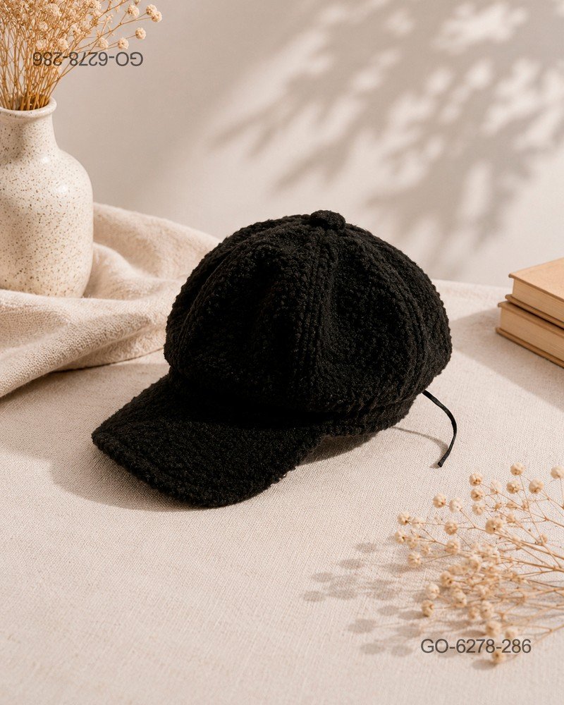 Gorra Estilo Parisino (Gavroche) en Textura tipo Borrego (Sherpa) – Color Negro GO6278