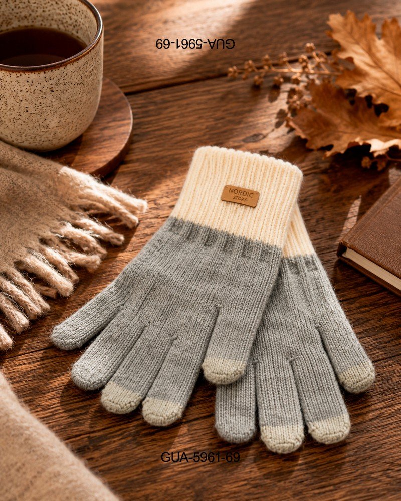 Guantes "Nordic Story": Diseño bicolor crema y gris GUA5961