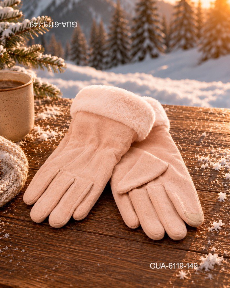 Guantes de Invierno Estilo Gamuza con Borde de Peluche - Crema GUA6119
