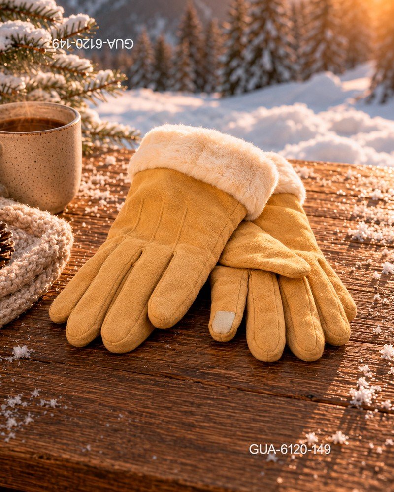 Guantes de Invierno Estilo Gamuza con Borde de Peluche - Mostaza GUA6120