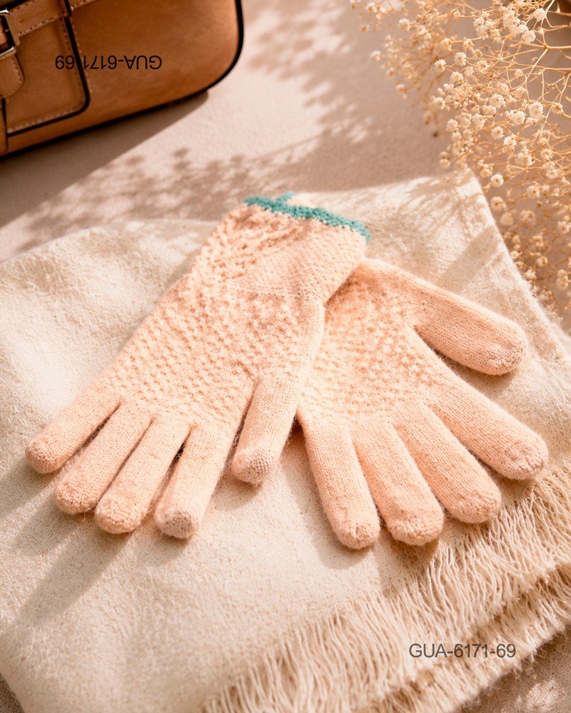 Guantes de Invierno con Patrón Texturizado - Rosa Suave y Contraste GUA6171