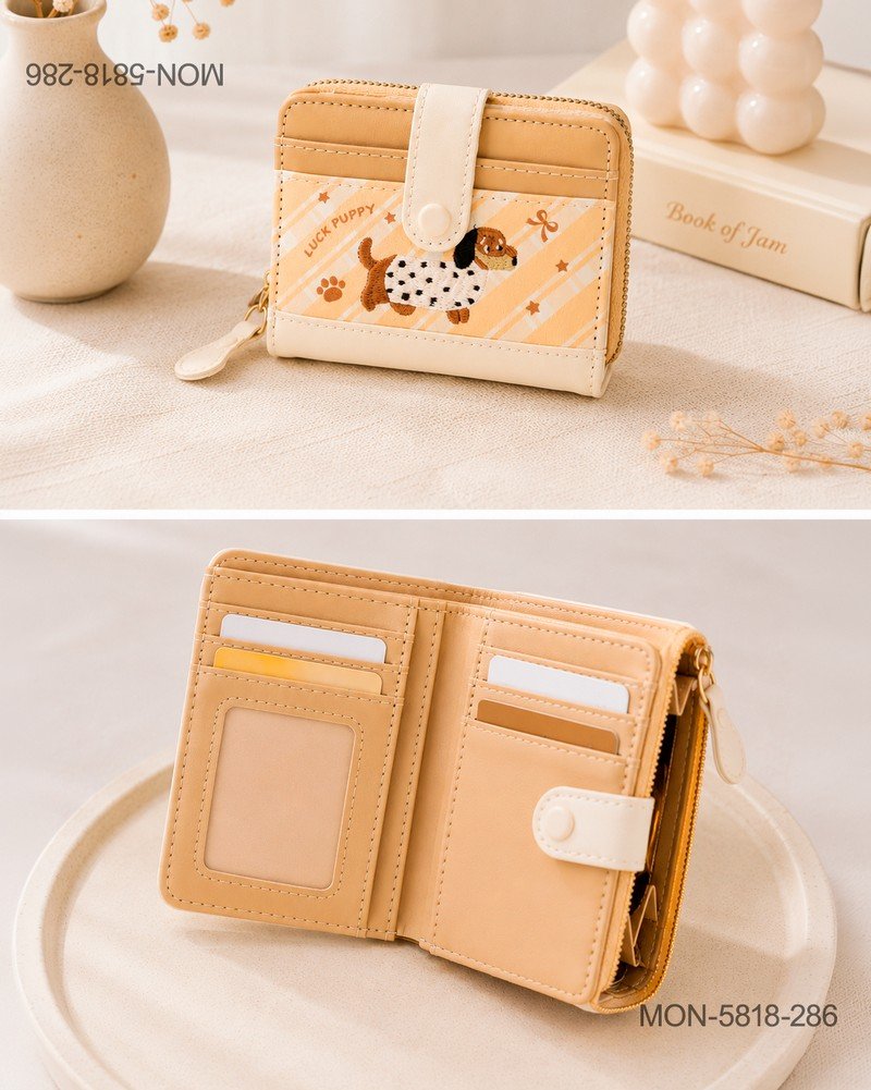 Billetera Corta Bifold "Luck Puppy" Pastel MON5818
