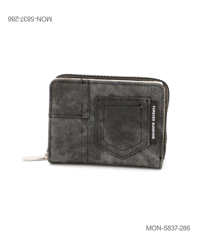 Billetera Corta con Cierre en Textura Denim Negro "Forever Sunshine" MON5837