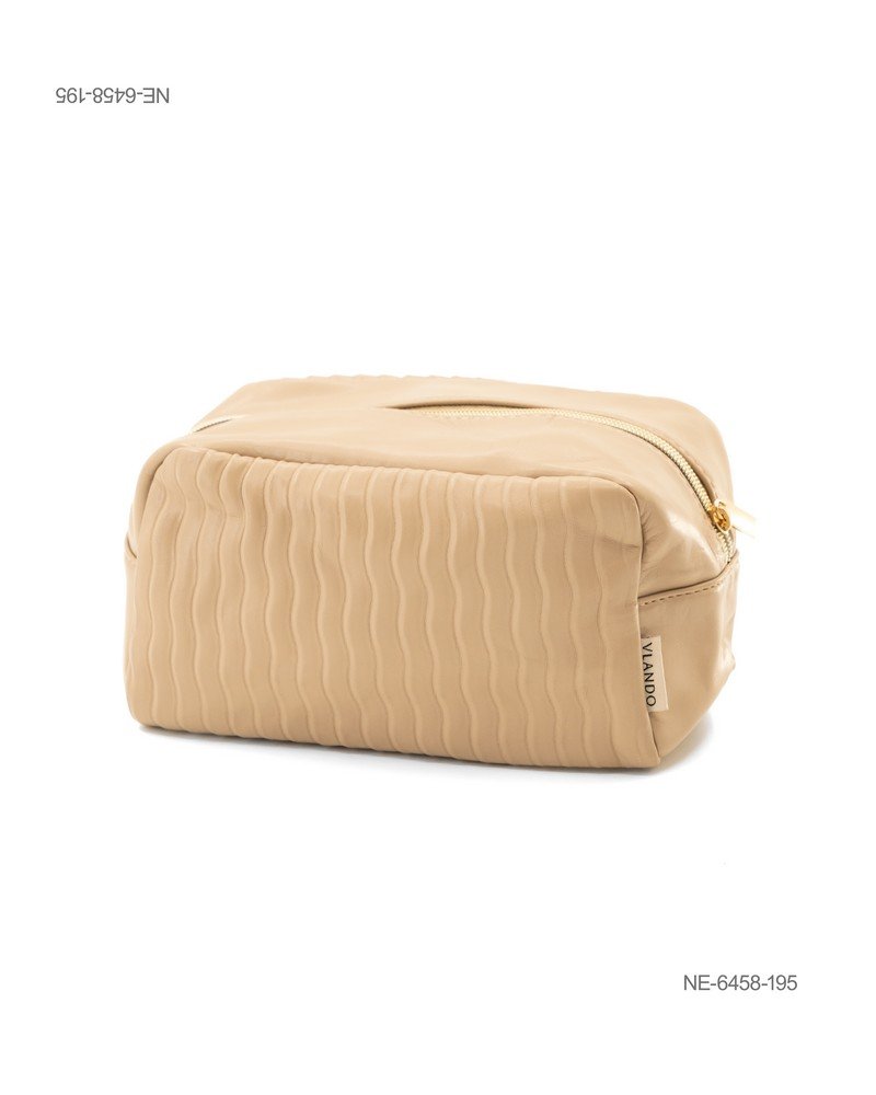Neceser con Diseño Texturizado Ondulado en Tono Beige/Camel NE6458