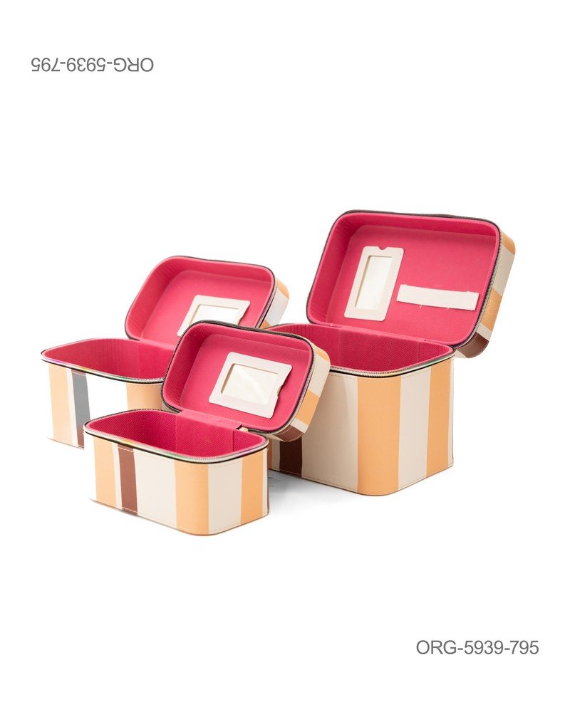 Kit de Organizadores de Belleza con Espejo Interno – Diseño a Rayas ORG5939