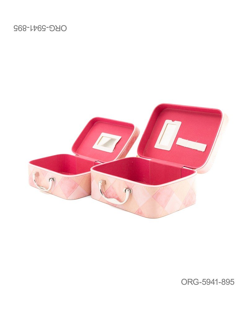Set de 2 Maletines Organizadores con Espejo – Diseño Diamante Rosa ORG5941