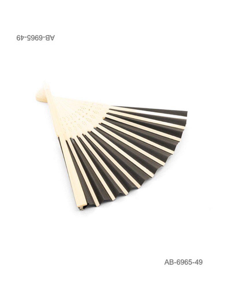 Abanico de mano liso en color negro con estructura de madera natural perforada AB6965