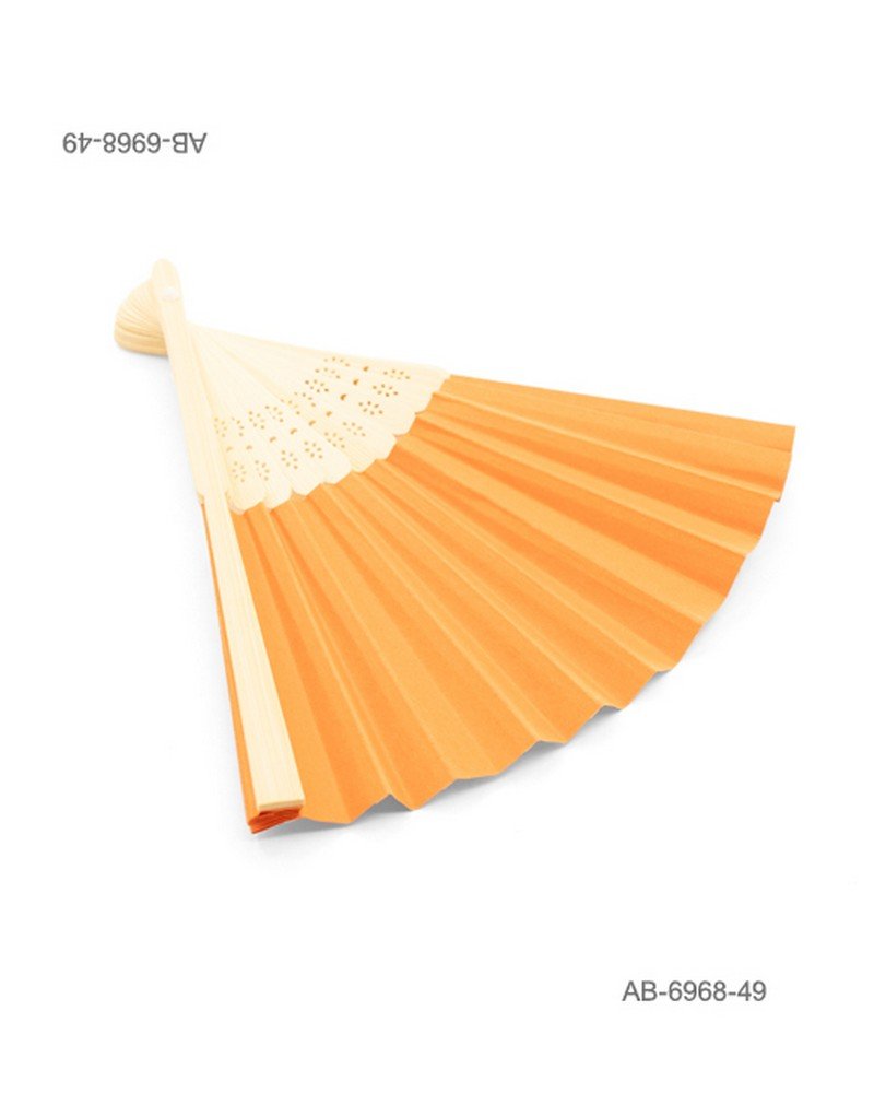 Abanico de mano liso en color naranja con estructura de madera natural AB6968