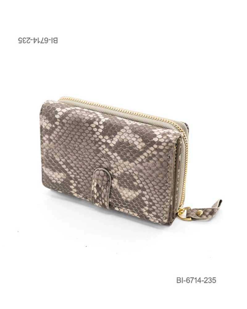 Billetera compacta de cuerina con diseño símil serpiente y cierre (color gris) BI6714