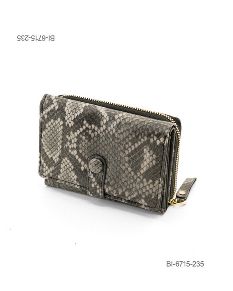 Billetera compacta de cuerina con diseño símil serpiente y cierre (color gris oscuro) BI6715