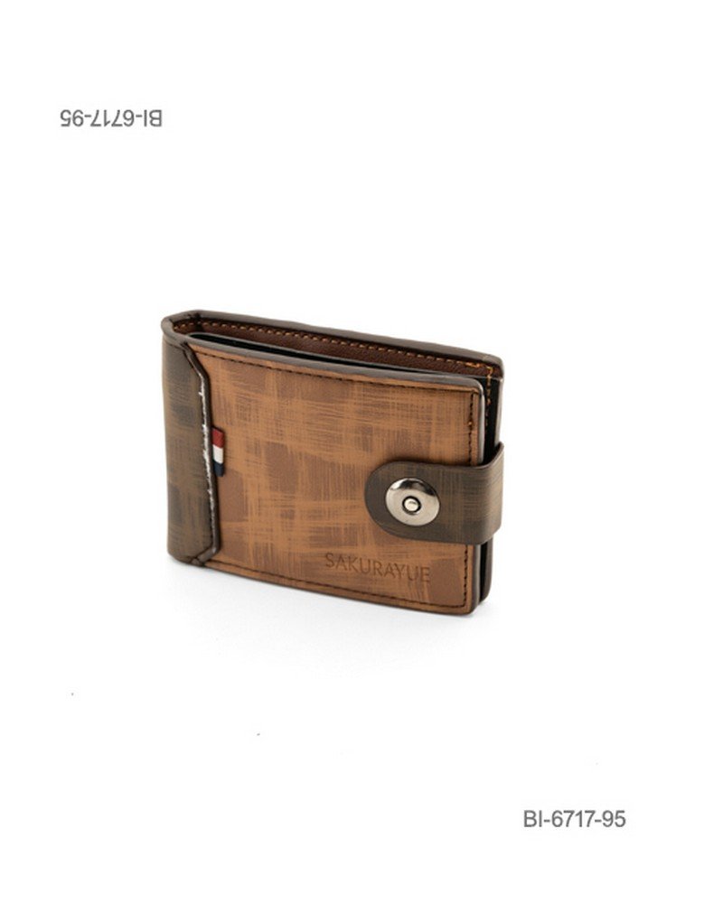 Billetera plegable de cuerina para hombre con broche y textura (color marrón) BI6717