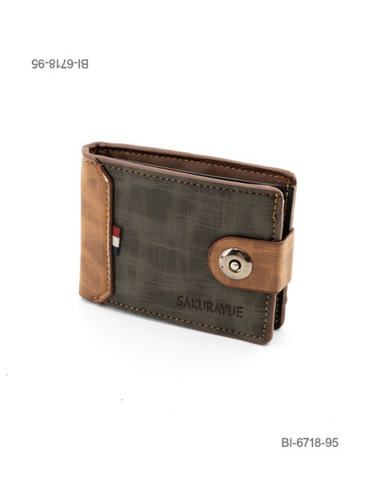 Billetera plegable de cuerina para hombre con broche y textura (color gris oscuro) BI6718