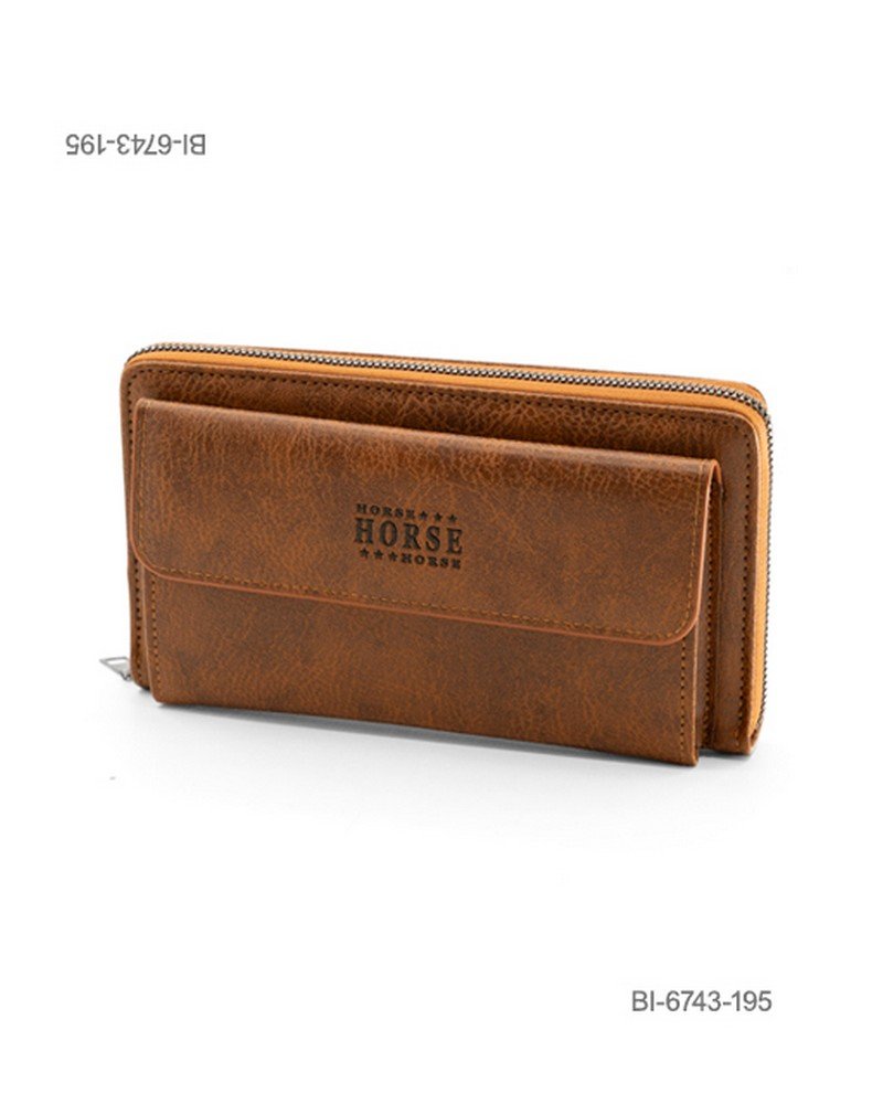 Billetera larga de cuerina con compartimento frontal y cierre perimetral (color marrón) BI6743