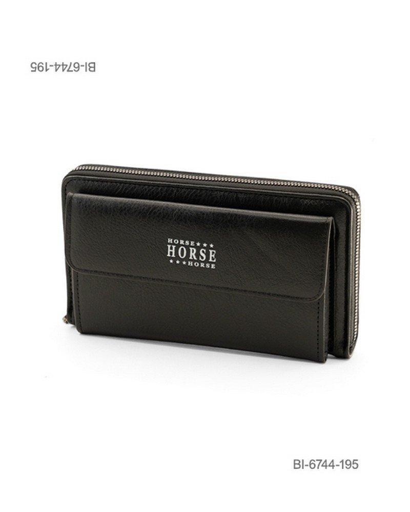 Billetera larga de cuerina con compartimento frontal y cierre perimetral (color negro) BI6744