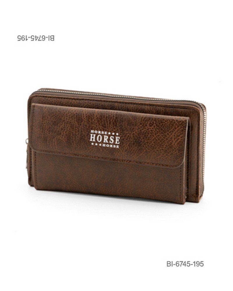 Billetera larga de cuerina con compartimento frontal y cierre perimetral (color marrón oscuro) BI6745