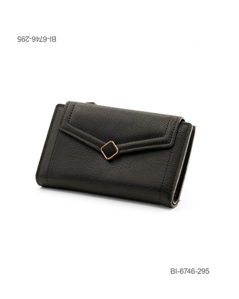 Billetera mediana de cuerina con solapa y detalle geométrico (color negro) BI6746