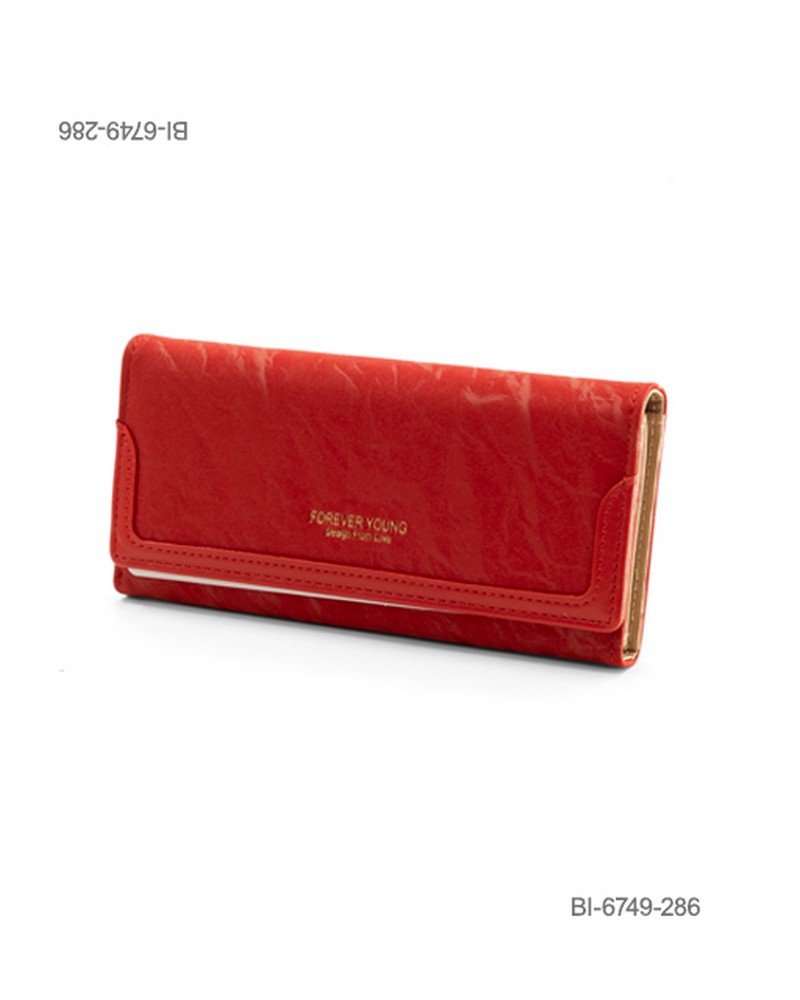 Billetera larga de cuerina con solapa y detalles decorativos (color rojo) BI6749