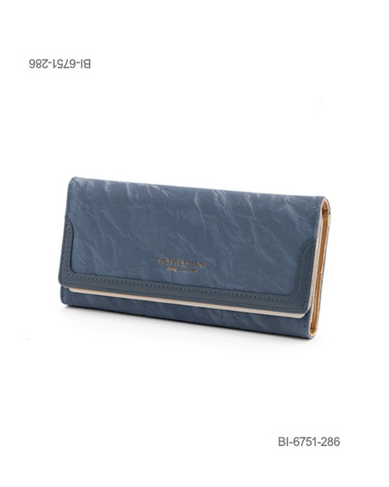 Billetera larga de cuerina con solapa y detalles decorativos (color azul) BI6751