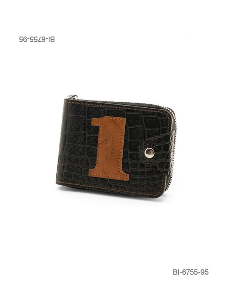 Billetera compacta de cuerina para hombre con textura símil cocodrilo y parche numerado (color negro) BI6755