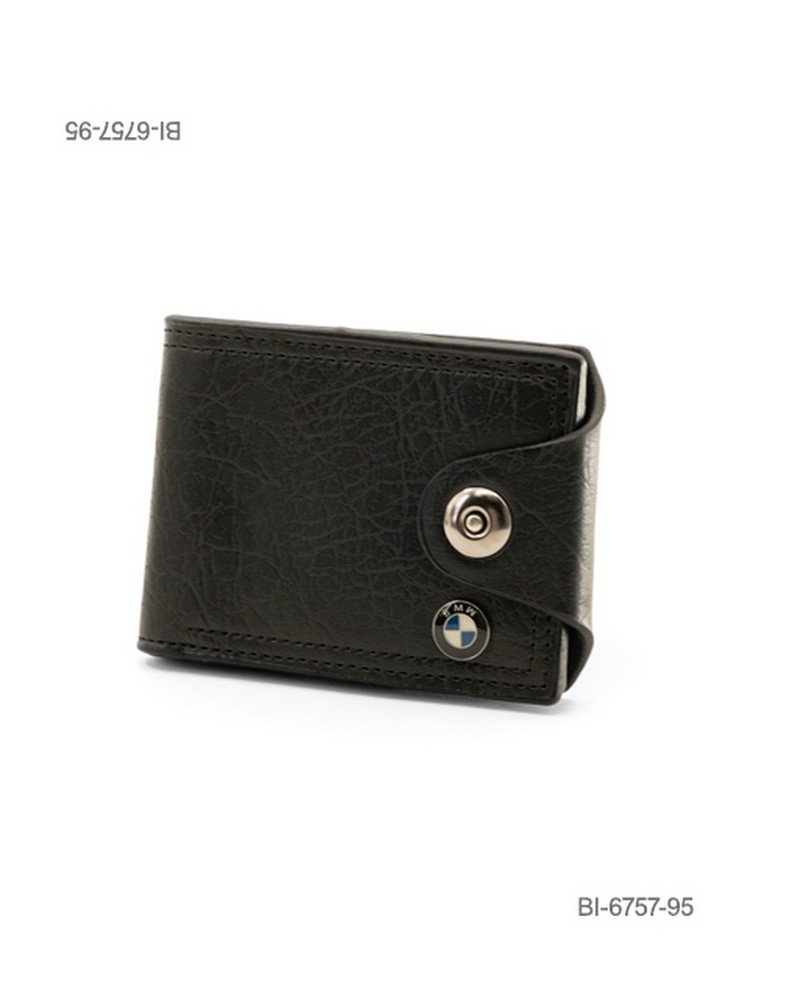 Billetera plegable de cuerina para hombre con textura, broche y detalle de marca BMW (color negro) BI6757