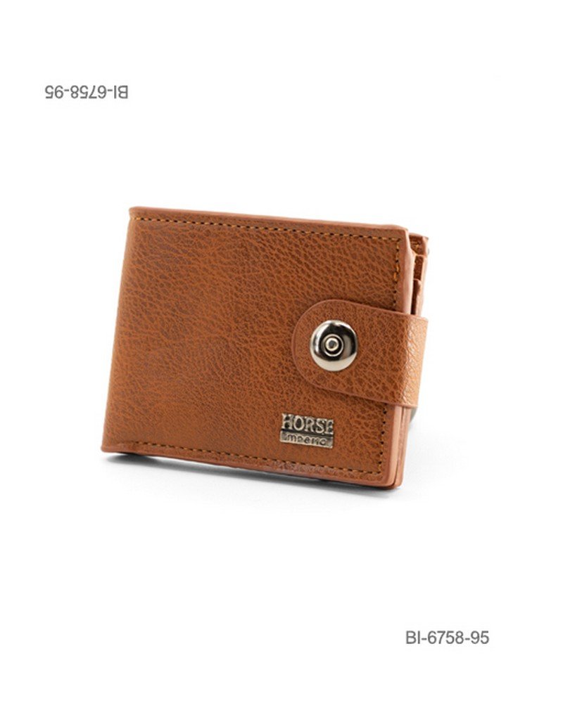 Billetera plegable de cuerina para hombre con textura, broche y detalle de marca Horse (color marrón) BI6758