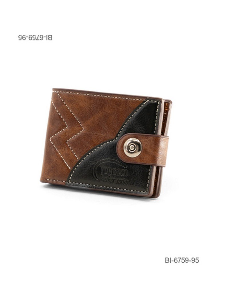 Billetera plegable de cuerina para hombre con diseño en dos tonos (marrón y negro) y costuras decorativas BI6759