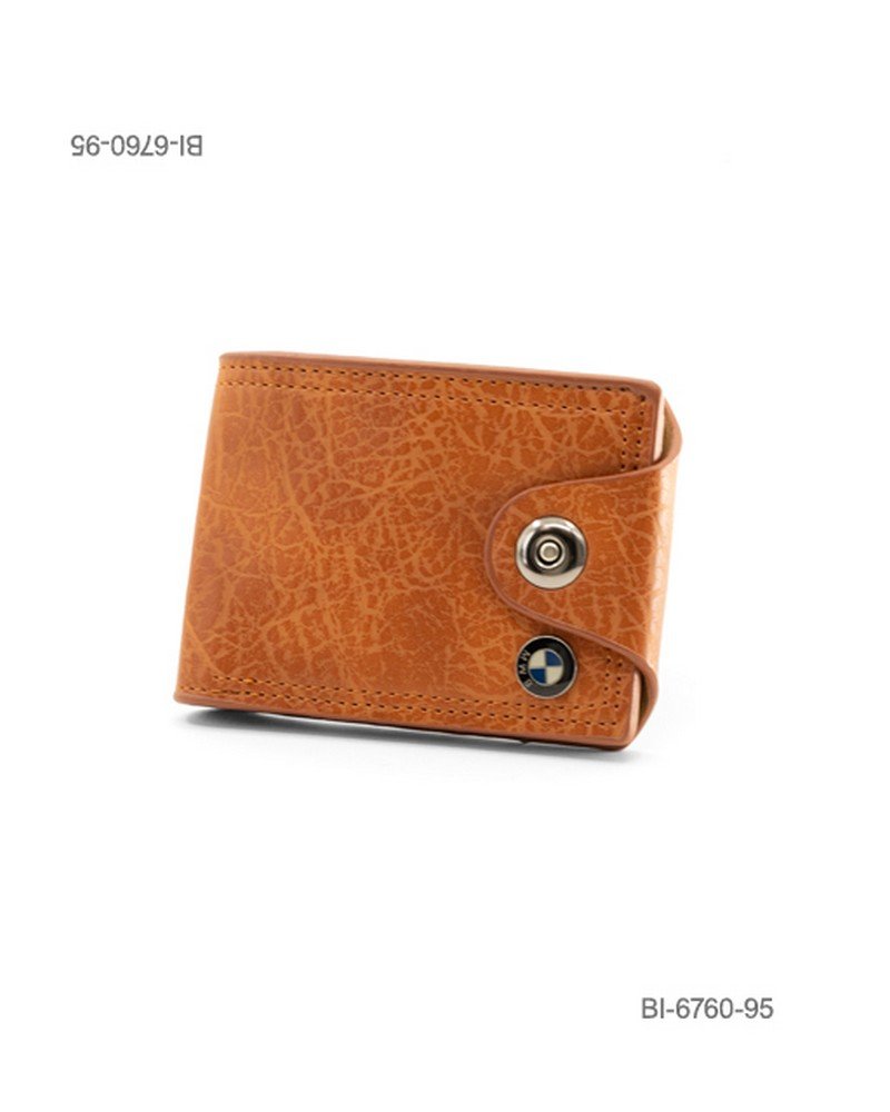 Billetera plegable de cuerina para hombre con textura, broche y detalle de marca BMW (color marrón claro) BI6760