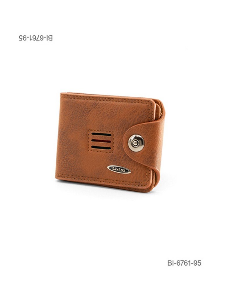 Billetera plegable de cuerina para hombre con textura, broche y detalle de marca Savfox (color marrón) BI6761