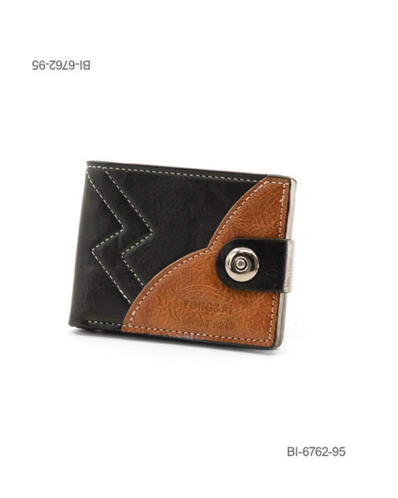 Billetera plegable de cuerina para hombre con diseño en dos tonos (negro y marrón) y costuras decorativas BI6762